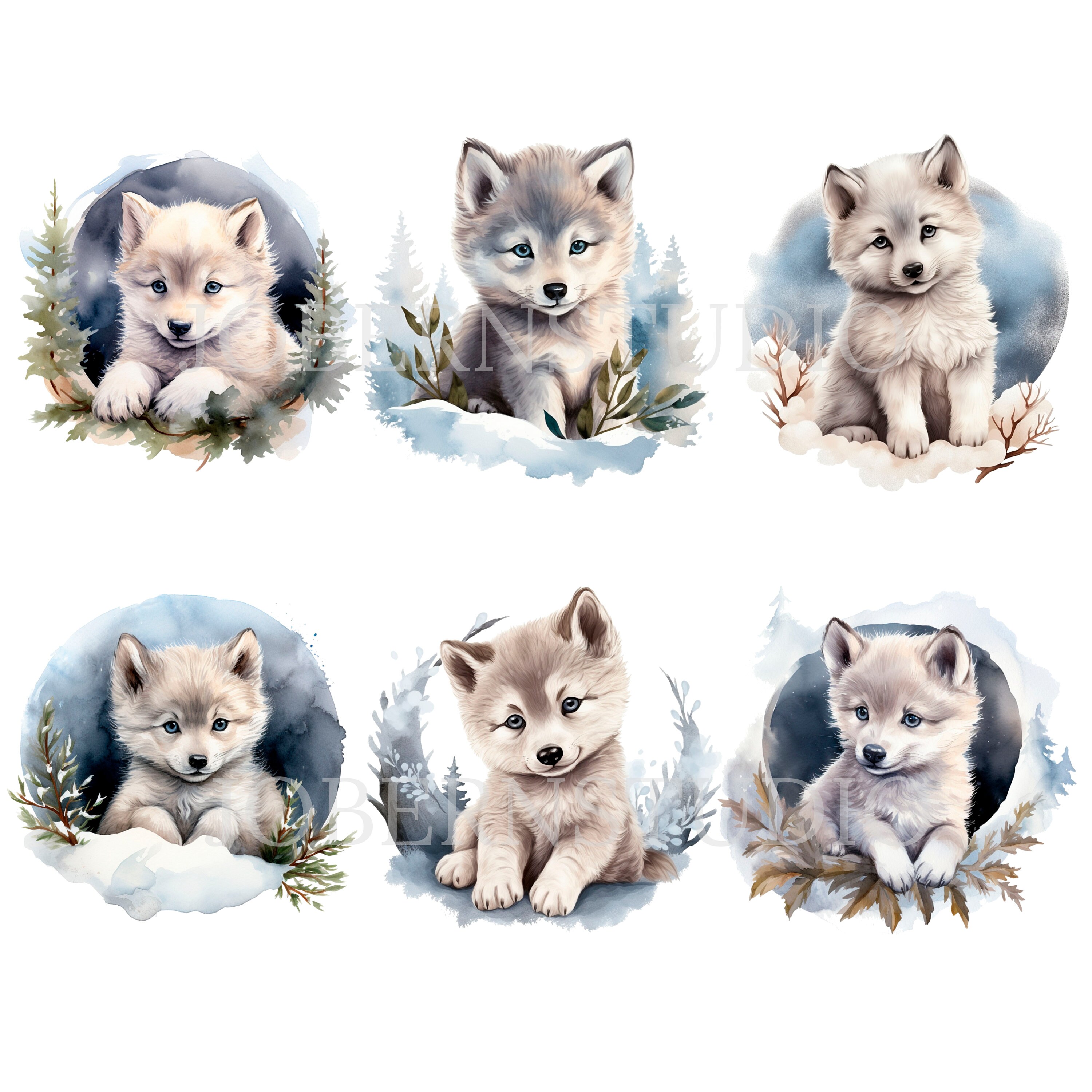 Winter Baby Wolf Clipart Png,bundle 15 High Quality Jpg,digital