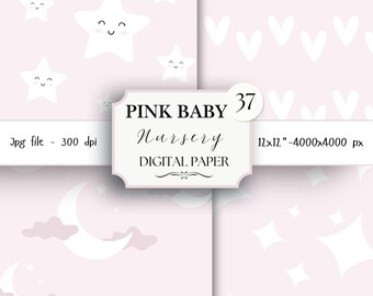 Pink Cute Baby Digital Paper Pack- 37 Nursery Scrapbook Junk Journal Papers -Seamless Patterns -Digital Background-Watercolor Paper Set |711