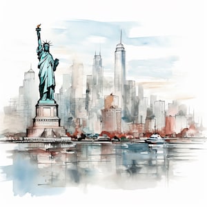 New York Skyline Clipart PNG,Bundle 12 alta qualità,Inchiostro nero paesaggio urbano,Adesivi stampabili,Download digitale,Creazione di cartoline,Supporti misti/430