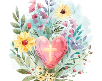 Sacred Heart Clipart Bundle 15 High Quality PNG, Watercolor Jesus Mary, Digital Download,Card Making,Mixed Media,Digital Paper Craft| 263
