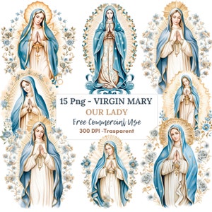 Clipart Vierge Marie, lot de 15 PNG haute qualité, clipart aquarelle JPG, téléchargement numérique, fabrication de cartes, techniques mixtes, créations manuelles en papier numérique | 35