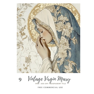 Pacchetto di 9 clipart della Vergine Maria PNG di alta qualità / Acquerello vintage della Santa Maria / Adesivi stampabili Goodnotes / Download digitale / 792