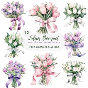 Tulips Bouquet Flower Clipart Bundle 12 High Quality PNG, Watercolor Floral Border, Digital Download,Card Making,Digital Paper Craft| 243