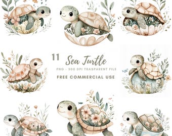 Sea Turtle Clipart PNG,Bundle 11 High Quality PNG,Watercolor Sea Turtle Pastel color| Printable Stickers Goodnotes Digital Download| 661