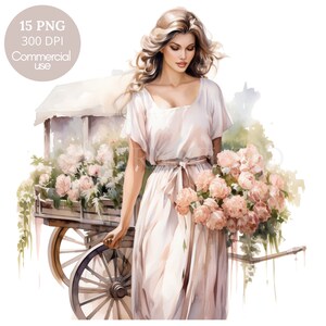 Fleuriste femme Clipart PNG, lot de 15 PNG haute qualité, téléchargement numérique, fabrication de cartes, création numérique en papier, autocollants imprimables | 413