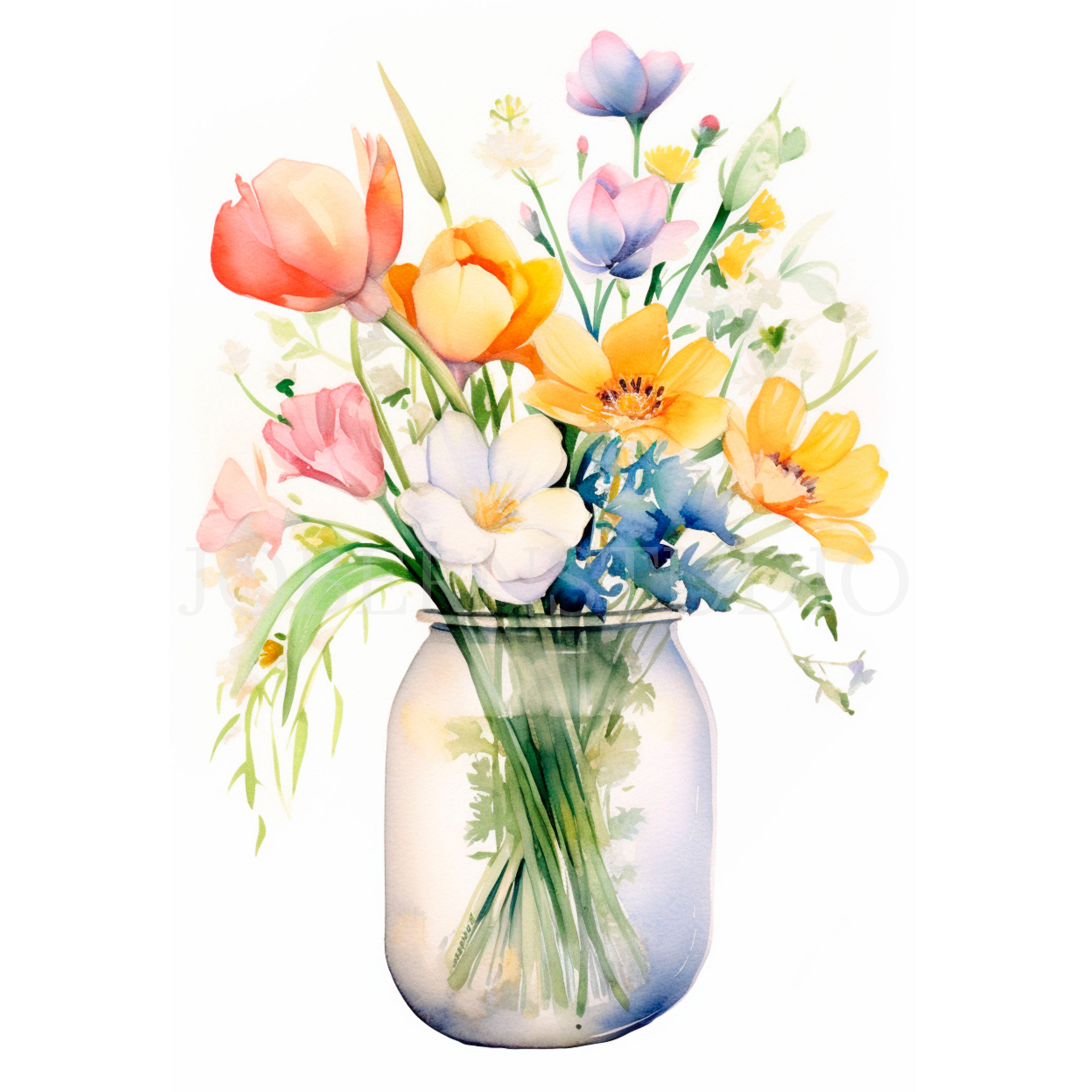 Vase of Flower Clipart Bundle 10 High Quality PNG, Watercolor Flower ...