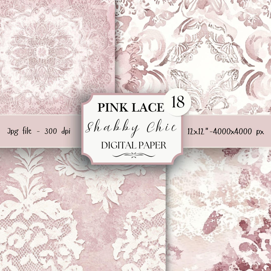 Pink Lace Digital Paper Pack-18 Vintage Scrapbook Junk Journal Papers ...