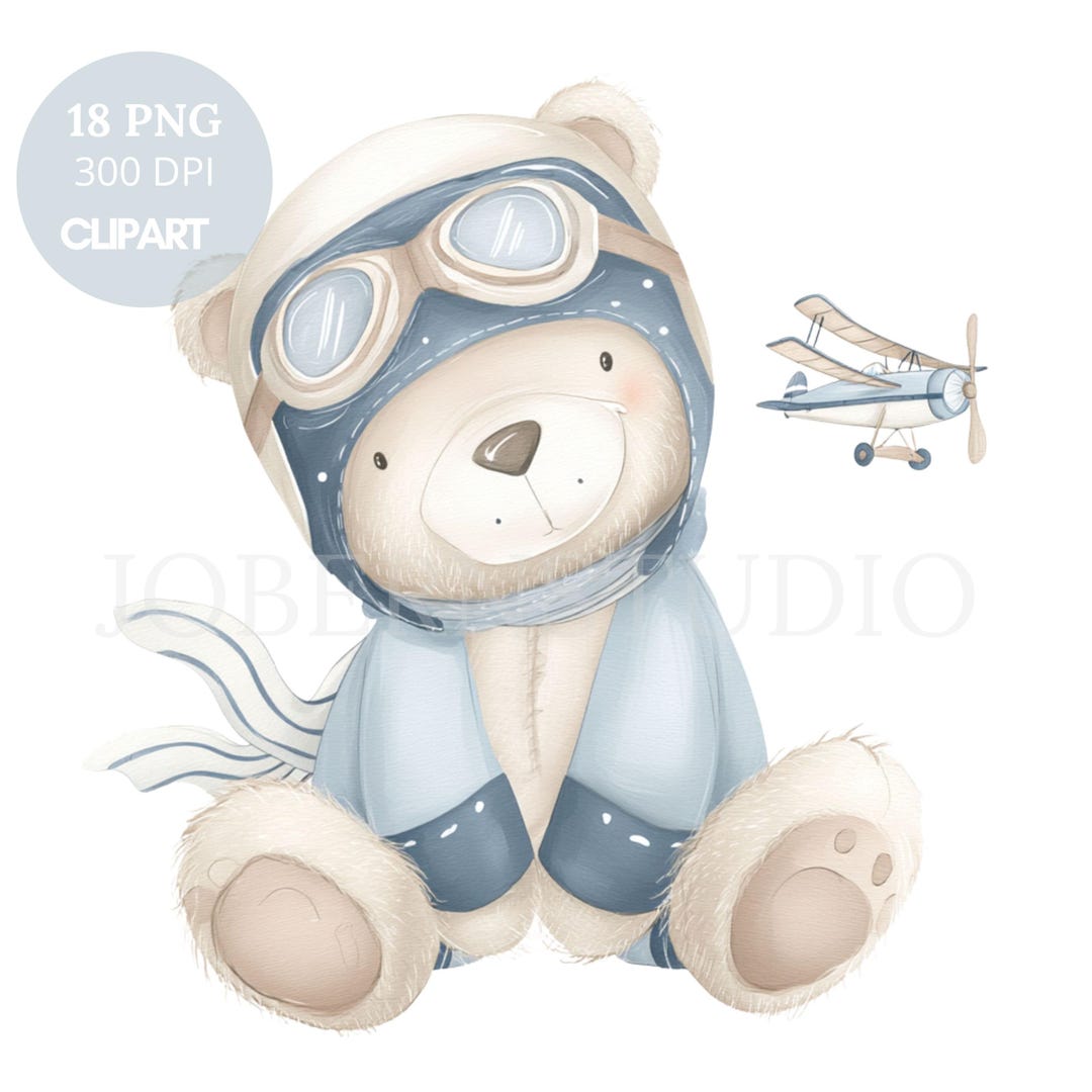 Teddy Bear Travel Aviator Clipart PNG Bundle 18 High Quality