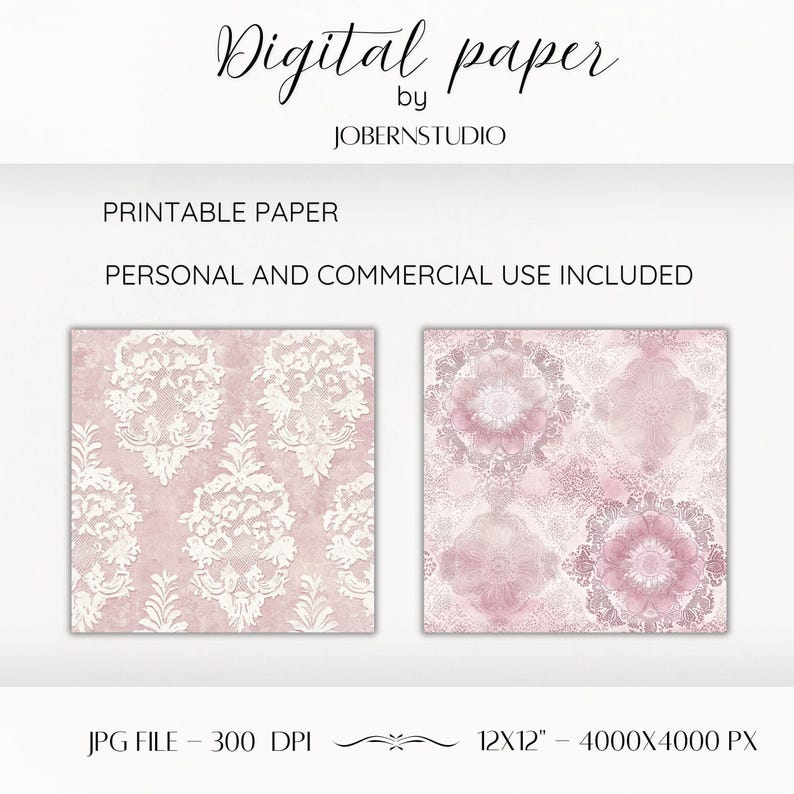 Pink Lace Digital Paper Pack-18 Vintage Scrapbook Junk Journal Papers ...