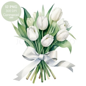 Tulips Bouquet Flower Clipart Bundle 12 High Quality PNG, Watercolor Floral Border, Digital Download,Card Making,Digital Paper Craft| 243