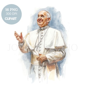 Pacote de Cliparts do Papa Francisco com 16 PNG de Alta Qualidade, Aquarela do Santo Padre Papa Francisco | Adesivos para Imprimir Goodnotes, Download Digital | 795