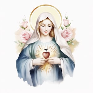 Clipart Vergine Maria Immacolata, bundle 10 alta qualità, acquerello di Santa Maria, download digitale, creazione di cartoline, supporti misti, artigianato in carta digitale/200