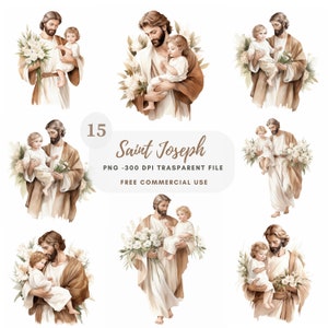 Pacchetto Clipart San Giuseppe 15 PNG di alta qualità, San Giuseppe con Gesù, Download digitale, Creazione di cartoline, Supporti misti, Artigianato in carta digitale/ 311