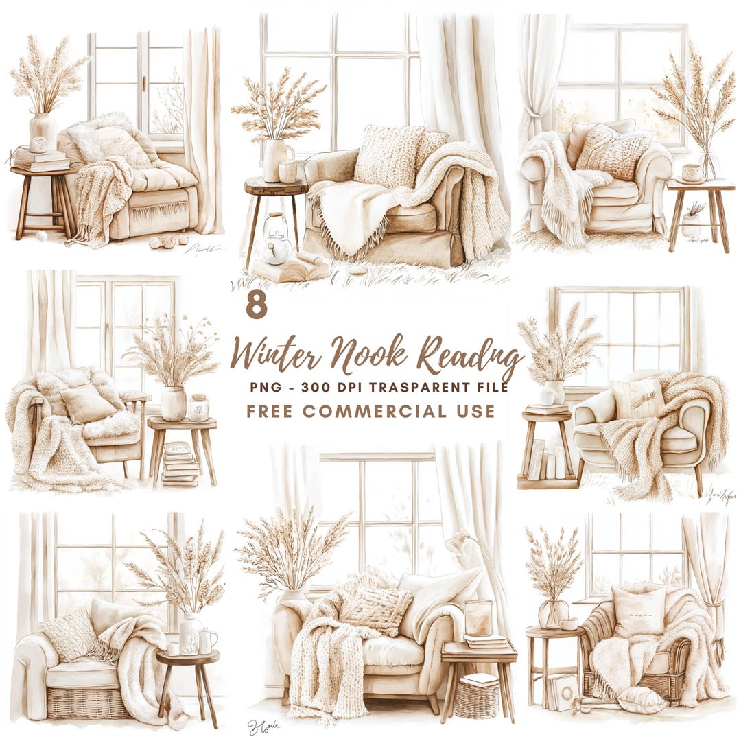 Reading Nook Book Clipart, Bundle 8 High Quality Png,watercolor Boho ...