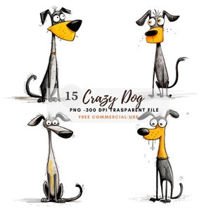Paquete de 15 imágenes PNG de perros locos en alta calidad (JPG), perros gruñones divertidos, café, descarga digital, creación de tarjetas, técnicas mixtas, manualidades digitales con papel/104