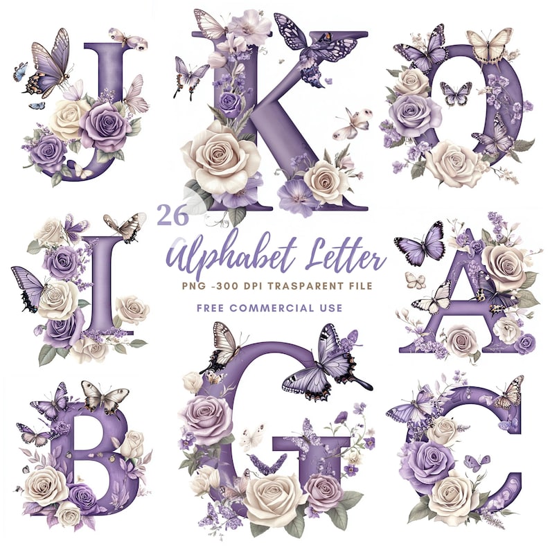 Floral Alphabet Letter A-Z Clipart Bundle 26 High Quality Png ...