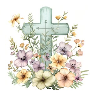 Pacchetto di clipart di croce di fiori 15 PNG di alta qualità, acquerello di croce, adesivo, download digitale, creazione di biglietti, tecniche miste, artigianato di carta digitale/ 276