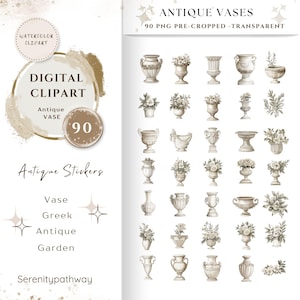Vases antiques Clipart PNG, lot 90 de haute qualité | vases grecs et romains vintage, autocollants imprimables Goodnotes, téléchargement numérique | 665