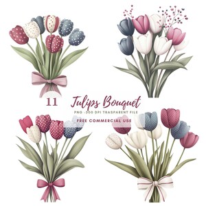 Tulips Bouquet Flower Clipart Bundle 11 High Quality PNG, Watercolor Floral Bouquet,Printable Stickers Goodnotes| Digital Download| 803