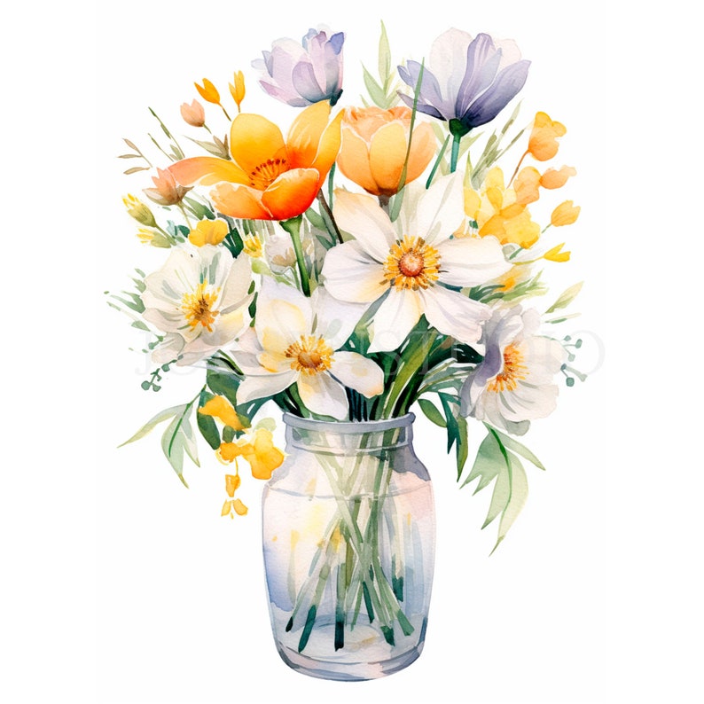 Vase of Flower Clipart Bundle 10 High Quality PNG, Watercolor Flower ...