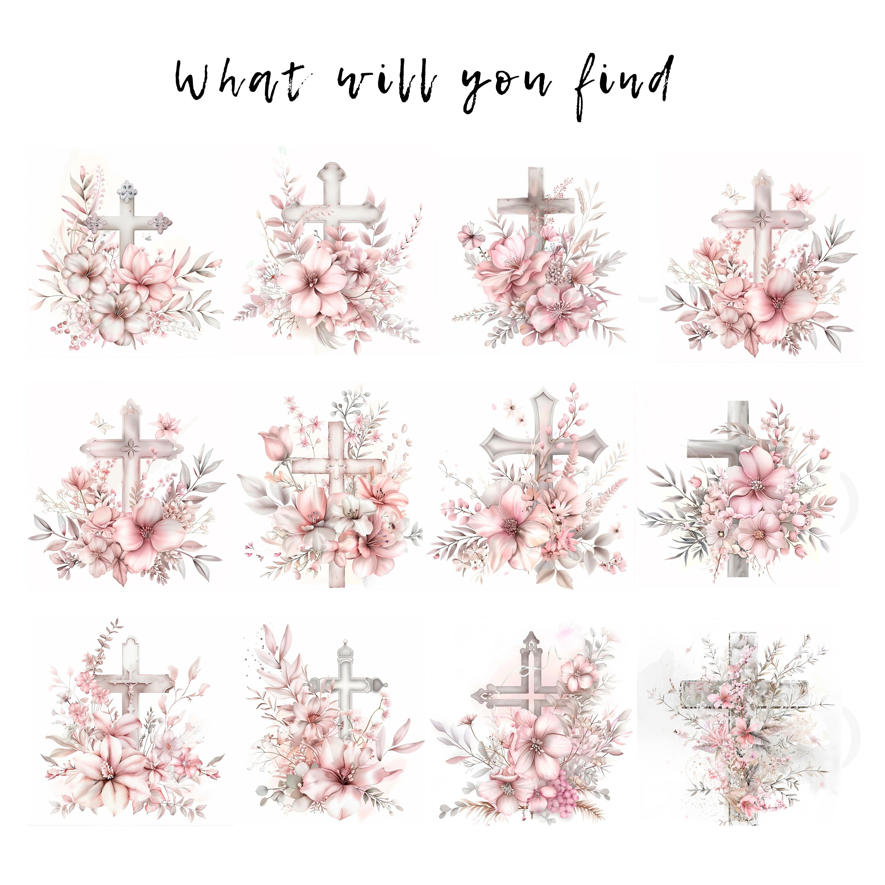 Pink Abstract Cross Pink Flower Cross Clipart Bundle 12 High Quality Png,cross Watercolor ...