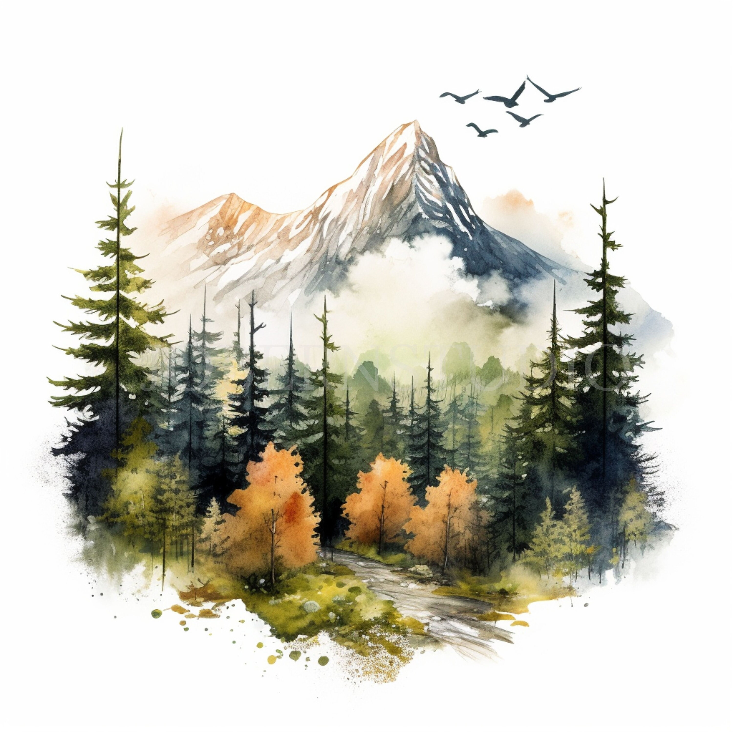 Mountain landscape clipart png bundle 14 high quality watercolor