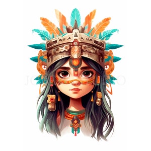 Aquarell Azteken Mädchen Clipart PNG,Bundle 10 Hohe Qualität,Digitaler Download,Kartengestaltung,Digitales Papierhandwerk,druckbarer Aufkleber| 274