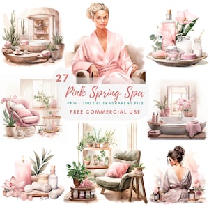 Clipart spa printemps rose PNG, lot de 27 haute qualité, téléchargement numérique, fabrication de cartes, techniques mixtes, créations numériques en papier, autocollants imprimables | 379