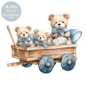 Blue Teddy Bear Nursery Clipart PNG 14 High Quality,Watercolor Teddy Bear it's a Boy,Baby Shower, Digital Download, Digital Paper Craft| 475
