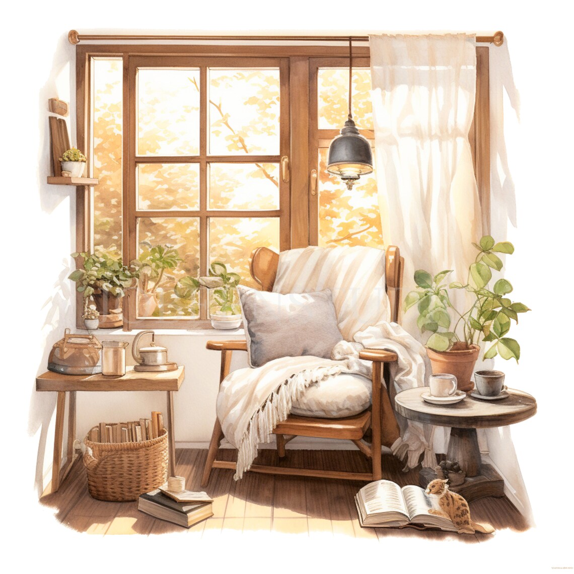 Nook Reading Book Clipart Bundle 15 High Quality Png,watercolor Home ...