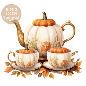 Autunno Autunno Zucca Teiera Clipart PNG Bundle 11 PNG di alta qualità, Zucche di tazza acquerello, Adesivi stampabili Goodnotes, Download digitale/581