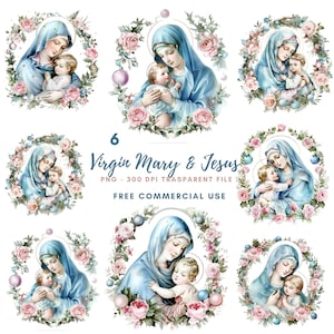 Clipart Vergine Maria, bundle 6 PNG di alta qualità, Natale Maria e Gesù, adesivi stampabili Goodnotes, download digitale, carta digitale/501