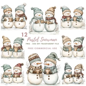 Watercolor Christmas Snowman Clipart PNG,Bundle 12 High Quality ,Friends SnowMan, Printable Stickers Goodnotes, Digital Download| 535