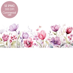 Tulips Flower Border Clipart Bundle 12 High Quality PNG, Watercolor Floral Garland, Digital Download,Card Making,Digital Paper Craft| 468