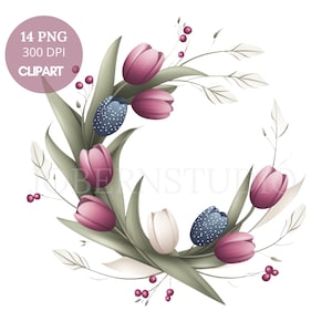 Tulips Wreath Flower Clipart Bundle 14 High Quality PNG, Watercolor Floral Bouquet,Printable Stickers Goodnotes| Digital Download| 805