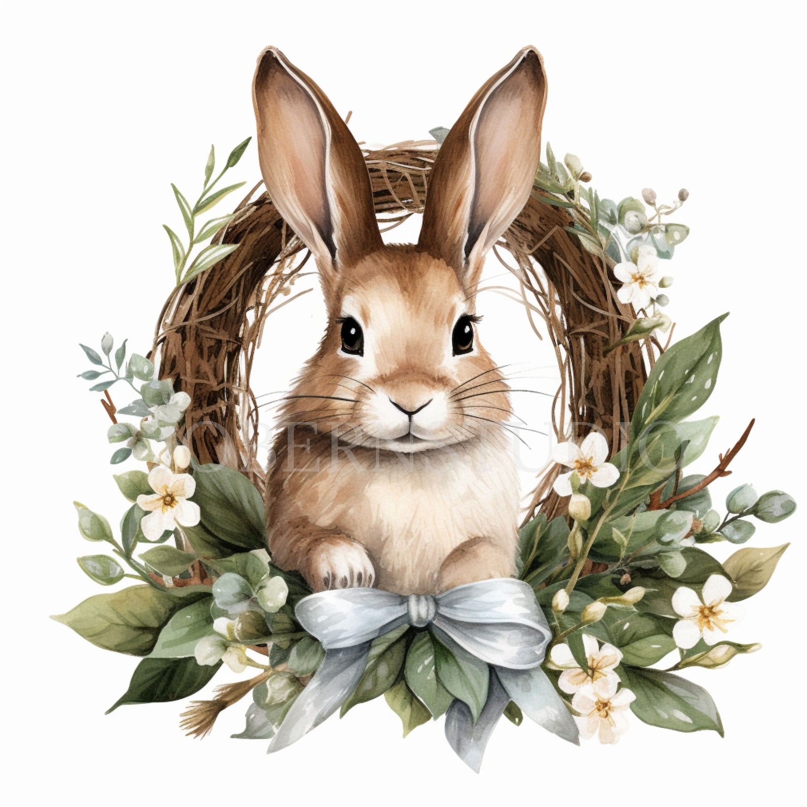 Easter Bunny Rustic Clipart PNG Bundle 10 High Quality JPG, Watercolor ...