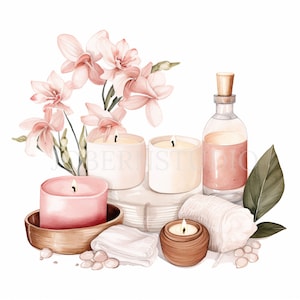 Bundle de 15 cliparts l'heure du spa PNG haute qualité, décoration de salle de bain, téléchargement numérique, fabrication de cartes, techniques mixtes, créations numériques en papier, autocollants | 99