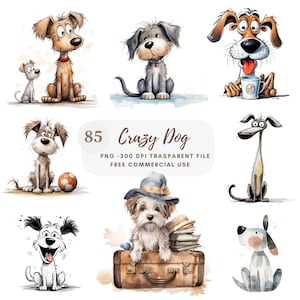 Crazy Dog Clipart PNG Bundle 85 JPG de alta calidad, café de perros gruñones divertidos, descarga digital, creación de tarjetas, medios mixtos, artesanía de papel digital / 291