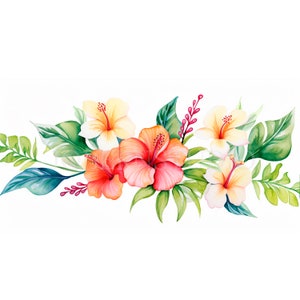 Ensemble de 20 cliparts guirlande tropicale haute qualité, bordure florale aquarelle, autocollants, téléchargement numérique, fabrication de cartes, créations numériques en papier | 245