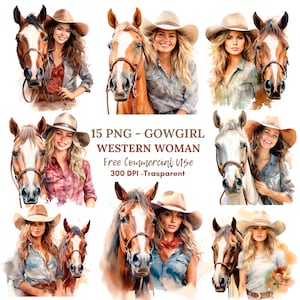 Watercolor Cowgirl Clipart PNG,Bundle 15 High Quality JPG,Digital Download,Card Making,Digital Paper Craft, Printable Stickers| 65