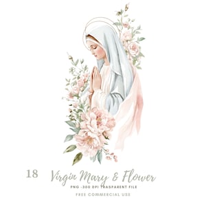 Clipart di fiori della Vergine Maria, pacchetto di 18 PNG di alta qualità, Vergine Maria e Gesù, adesivi stampabili Goodnotes, download digitale/773