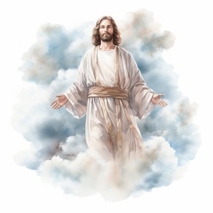 Ensemble de 15 cliparts Jésus-Christ PNG haute qualité, aquarelle Jésus sur nuage, autocollants imprimables, téléchargement numérique, fabrication de cartes, techniques mixtes | 272