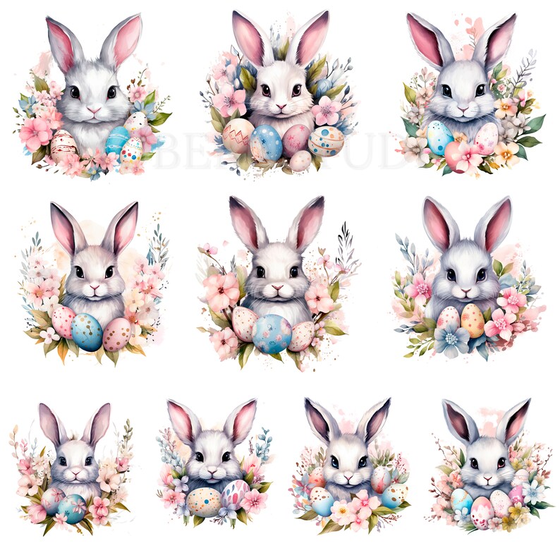 Easter Bunny Clipart PNG Bundle 10 High Quality JPG, Easter Watercolor ...