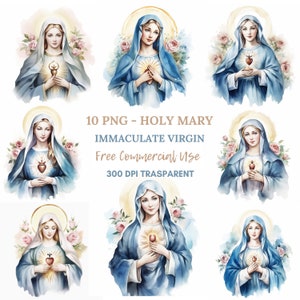 Clipart Vergine Maria Immacolata, bundle 10 alta qualità, acquerello di Santa Maria, download digitale, creazione di cartoline, supporti misti, artigianato in carta digitale/200