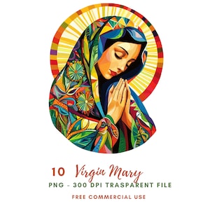 Clipart della Vergine Maria, Pacchetto 10 PNG di alta qualità, Maria Vergine vintage colorata, Download digitale, Adesivi stampabili Goodnotes, Carta digitale/517