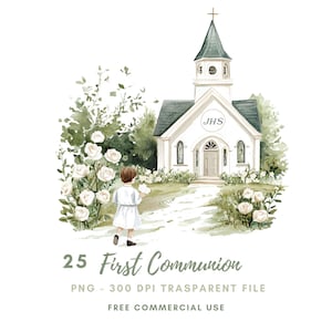 Primeira Comunhão Clipart PNG, Pacote 25 Alta Qualidade, Igreja Aquarela e JHS, Adesivos Imprimíveis Goodnotes, Download Digital | 712