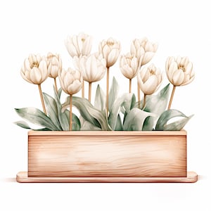 Tulipes fleur Clipart Bundle 10 PNG haute qualité, boîte florale blanche aquarelle, autocollants, téléchargement numérique, fabrication de cartes, créations artisanales en papier numérique | 221