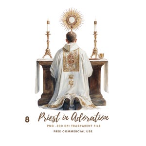 Priester in Anbetung Clipart PNG, Bündel 8 hohe Qualität, Aquarell Eucharistische Monstranz, druckbare Aufkleber Goodnotes, digitaler Download | 801