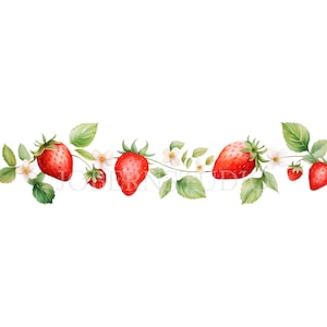 Bundle de cliparts guirlande de fraises 11 PNG haute qualité, bordure de fruits aquarelle, couronne, téléchargement numérique, fabrication de cartes, créations artisanales en papier numérique | 361