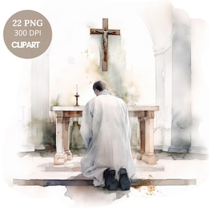 Priesterwijding clipart png, bundel 22 hoge kwaliteit, aquarel eucharistie en kerk, afdrukbare stickers goodnotes, digitale download | 777